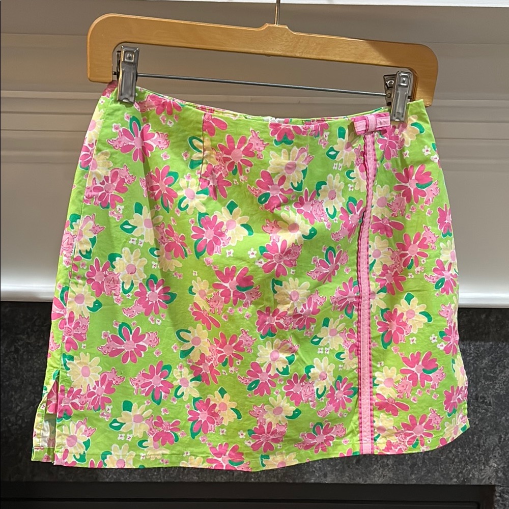 LILLY PULITZER Women's 4 Green & pink floral rhino STRETCH SKORTS Skirt Shorts